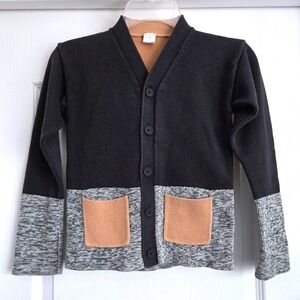COS Kids Colorblock Cardigan Sweater Grey‎ Tan Green Cotton Wool Blend Size 6-8Y